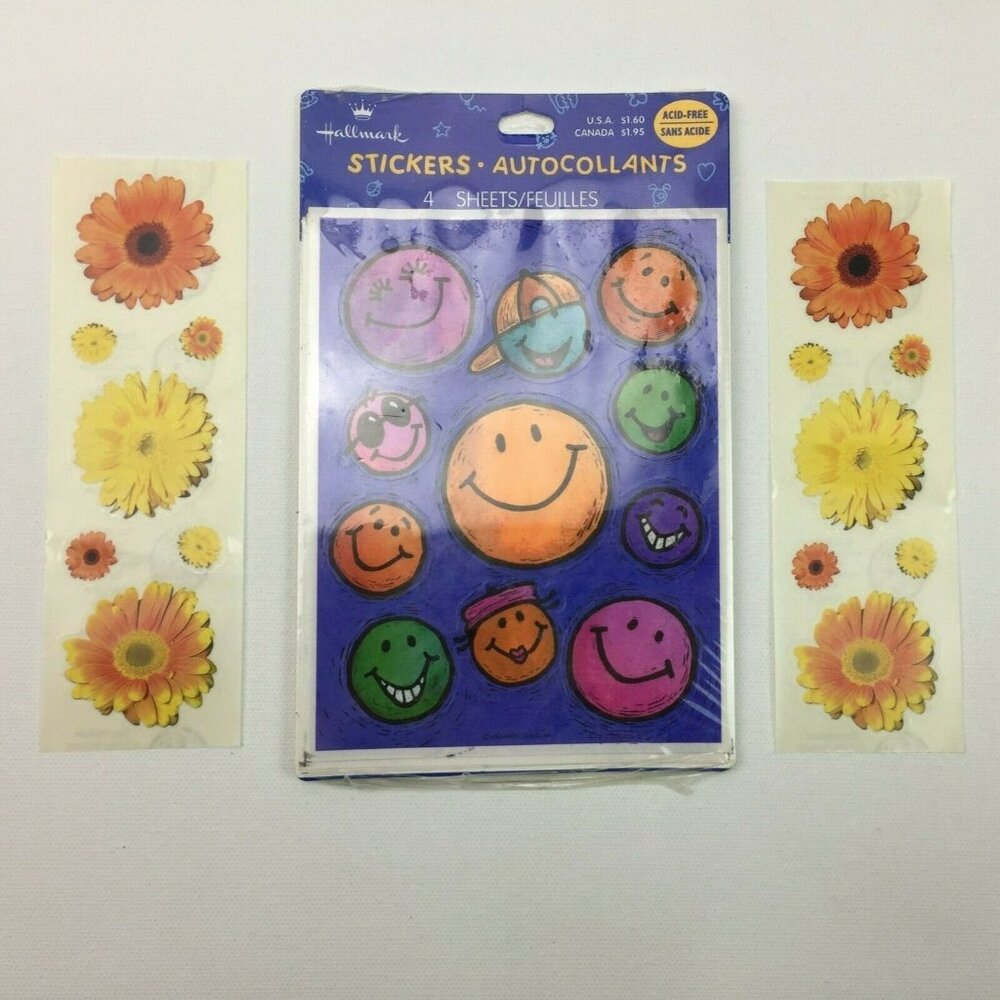 Vintage Sandylion and Hallmark Stickers Silly Smile Faces and Flowers